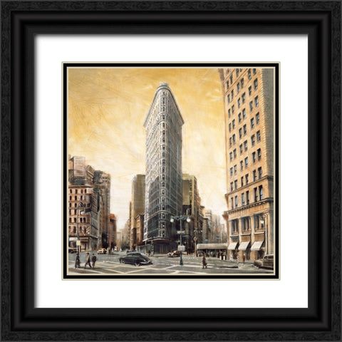 The Flatiron Building Black Ornate Wood Framed Art Print with Double Matting by Daniels, Matthew