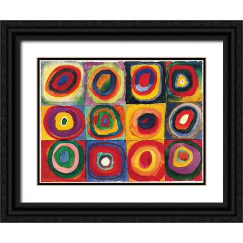 Squares with Concentric Circ Black Ornate Wood Framed Art Print with Double Matting by Kandinsky, Wassily