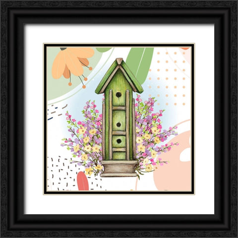Green Birdhouse Black Ornate Wood Framed Art Print with Double Matting by Bolokofsky, Ronald