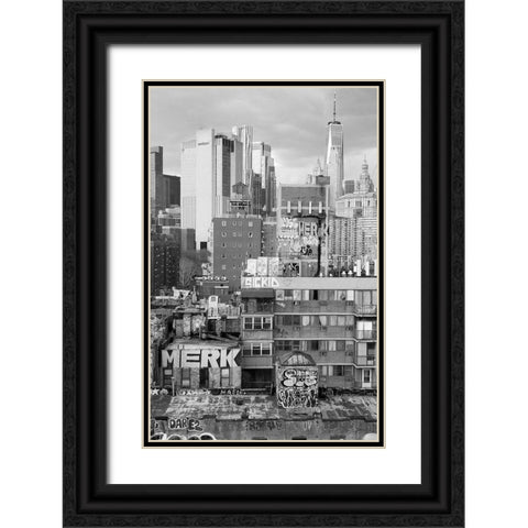 New York Bridge View Black Ornate Wood Framed Art Print with Double Matting by Phillip, Jamie