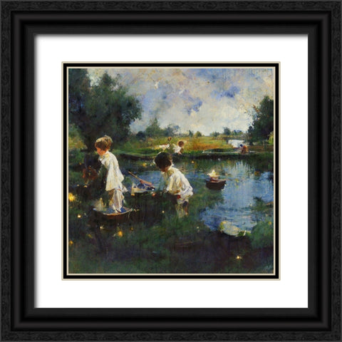 Children Playing With Boats II Black Ornate Wood Framed Art Print with Double Matting by Wiley, Marta