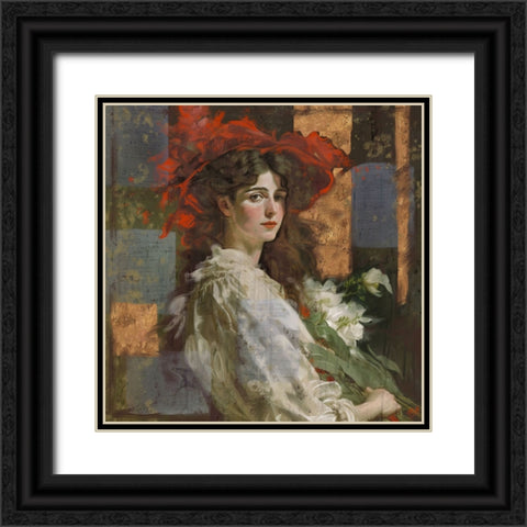 The Red Hat, Black Ornate Wood Framed Art Print with Double Matting by Wiley, Marta