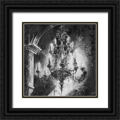 BW Chandelier II Black Ornate Wood Framed Art Print with Double Matting by Wiley, Marta