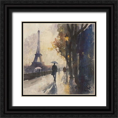 Paris Nights I Black Ornate Wood Framed Art Print with Double Matting by Wiley, Marta