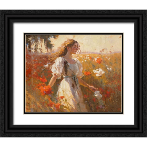 Poppies I Black Ornate Wood Framed Art Print with Double Matting by Wiley, Marta