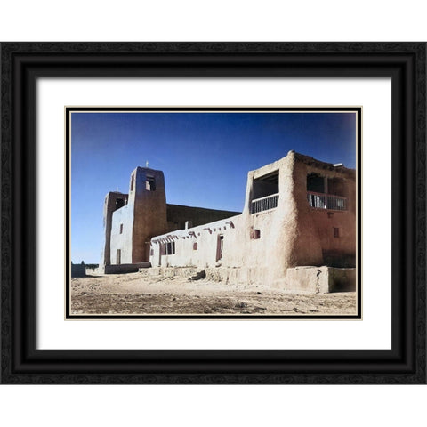 Church-Acoma Pueblo-New Mexico Color Black Ornate Wood Framed Art Print with Double Matting by Adams, Ansel