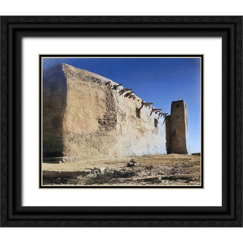 Church Side Wall and Tower-Acoma Pueblo-New Mexico Color Black Ornate Wood Framed Art Print with Double Matting by Adams, Ansel