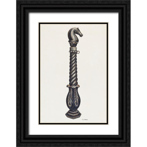 Cast Iron Hitching Post 1941 Black Ornate Wood Framed Art Print with Double Matting by Vance, V.L.
