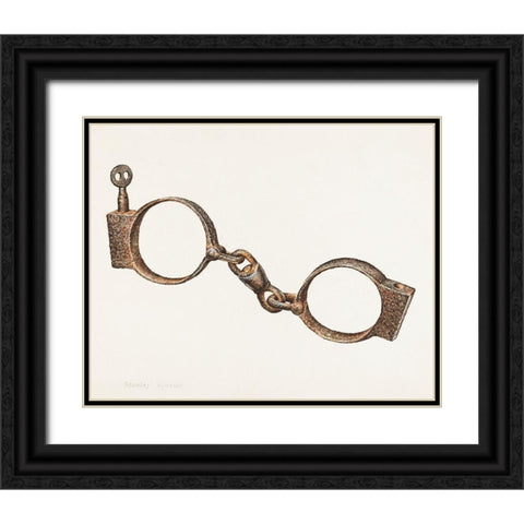 Handcuffs 1938 Black Ornate Wood Framed Art Print with Double Matting by Mazur, Stanley