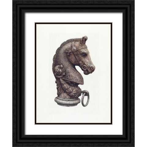 Hitching Post 1935 Black Ornate Wood Framed Art Print with Double Matting by Vintage Drawings