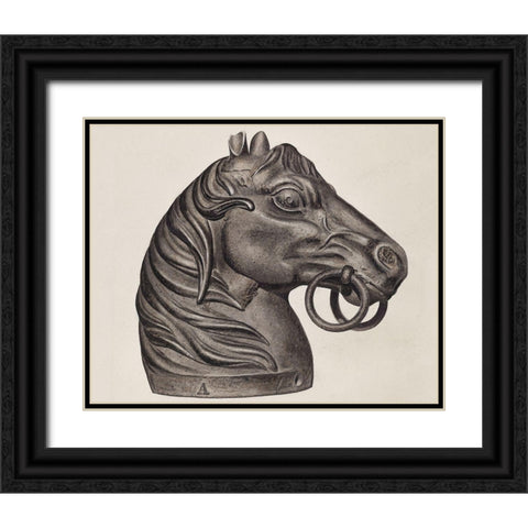 Hitching Post 1935 Black Ornate Wood Framed Art Print with Double Matting by Vintage Drawings