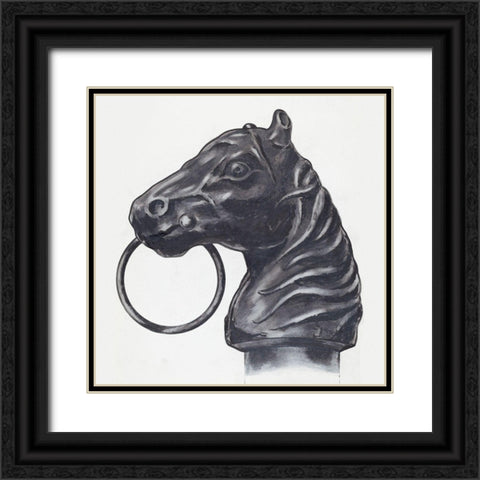 Horse Head Hitching Post 1936 Black Ornate Wood Framed Art Print with Double Matting by Hastings, C.H.