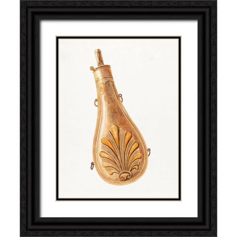 Powder Flask 1935 Black Ornate Wood Framed Art Print with Double Matting by Vintage Drawings