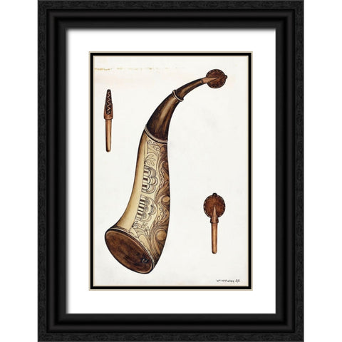 Powder Horn 1937 Black Ornate Wood Framed Art Print with Double Matting by McAuley, William