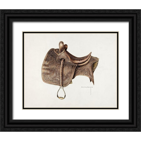 Side Saddle 1939 Black Ornate Wood Framed Art Print with Double Matting by Semple, Bertha