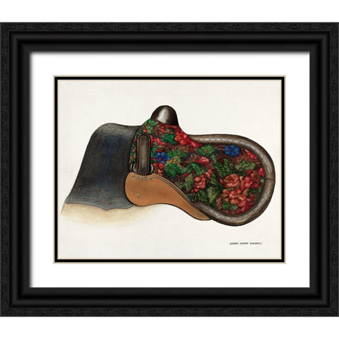 Side Saddle - California Style 1937 Black Ornate Wood Framed Art Print with Double Matting by Waddel, Harry Mann