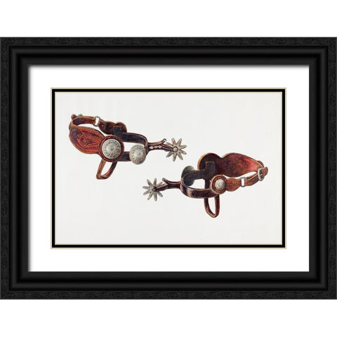 Silver Dollar Spurs 1938 Black Ornate Wood Framed Art Print with Double Matting by Smith, Cecil