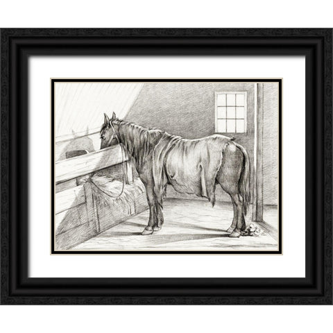 Standing Horse in a Stable Black Ornate Wood Framed Art Print with Double Matting by Bernard, Jean