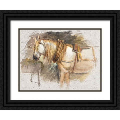 Study of a Horse-Brittany 1873 Black Ornate Wood Framed Art Print with Double Matting by Colman, Samuel
