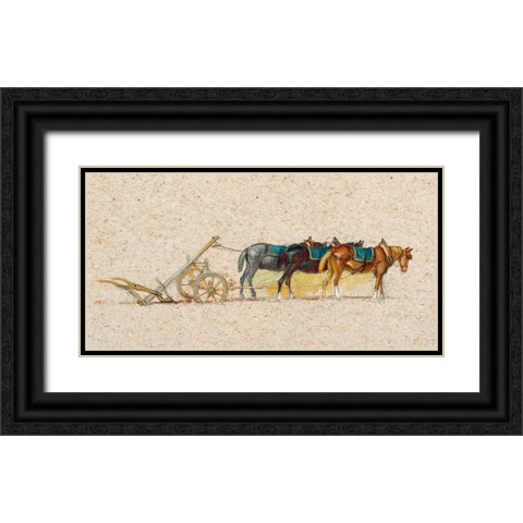 Study of Three Horses with a Plow Black Ornate Wood Framed Art Print with Double Matting by Colman, Samuel