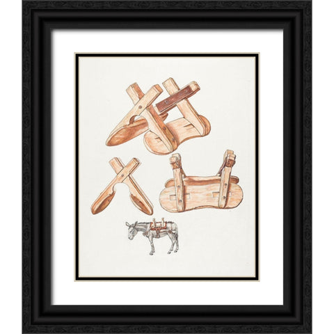 Unrigged Pack Saddle 1932 Black Ornate Wood Framed Art Print with Double Matting by Vintage Drawings