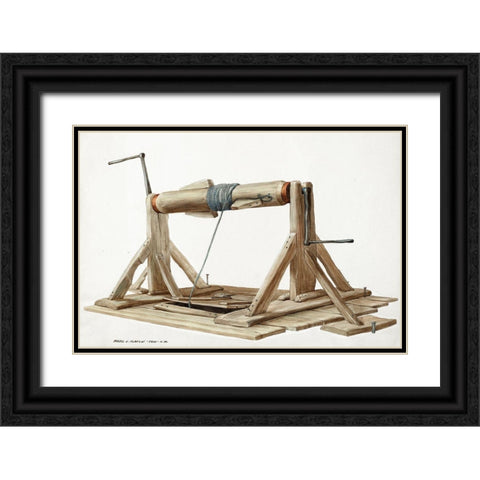 Well with Movable Beam 1937 Black Ornate Wood Framed Art Print with Double Matting by Claflin, Majel G.