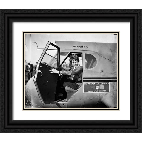 Amelia Earhart 1936 Black Ornate Wood Framed Art Print with Double Matting by Vintage Photography