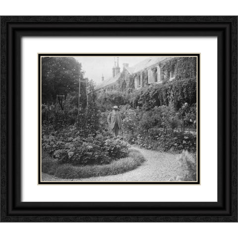 Claude Monet at his House at Giverny 1921 Black Ornate Wood Framed Art Print with Double Matting by Vintage Photography