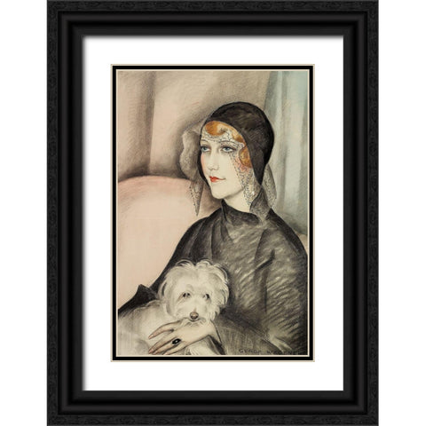 A young woman wearing a black cloche hat Black Ornate Wood Framed Art Print with Double Matting by Wegener, Gerda