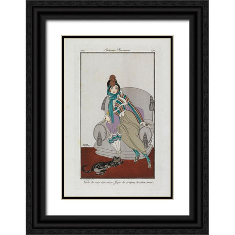 Fashion Drawing Jacket and skirt Black Ornate Wood Framed Art Print with Double Matting by Wegener, Gerda
