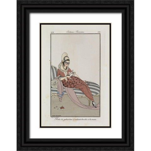 Fashion Drawing Ruffled dress Black Ornate Wood Framed Art Print with Double Matting by Wegener, Gerda