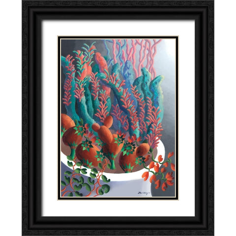 Dream Flowers X Black Ornate Wood Framed Art Print with Double Matting by Wang, John Z.