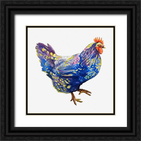 Blue Chicken Black Ornate Wood Framed Art Print with Double Matting by Chickens