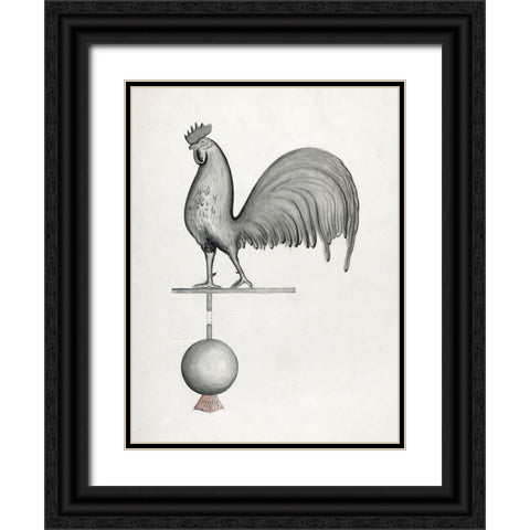 Weather Vane Iron Rooster Black Ornate Wood Framed Art Print with Double Matting by Eyth, Albert