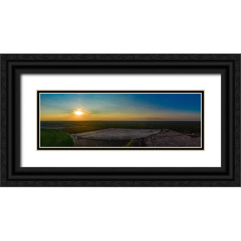 Aerial Panorama of the Ernie Schirmer Farms Cotton Harvest in Batesville-Texas Black Ornate Wood Framed Art Print with Double Matting by Texas Picture Archive