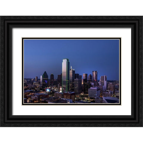 Downtown Dallas-Texas at Dusk Black Ornate Wood Framed Art Print with Double Matting by Texas Picture Archive