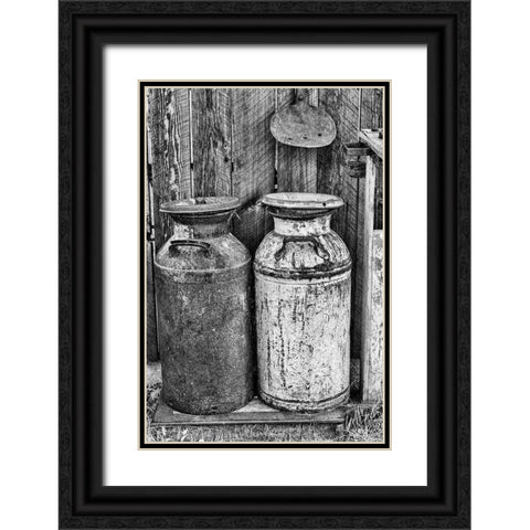 Milk Churns Black Ornate Wood Framed Art Print with Double Matting by Vintage Photo Archive