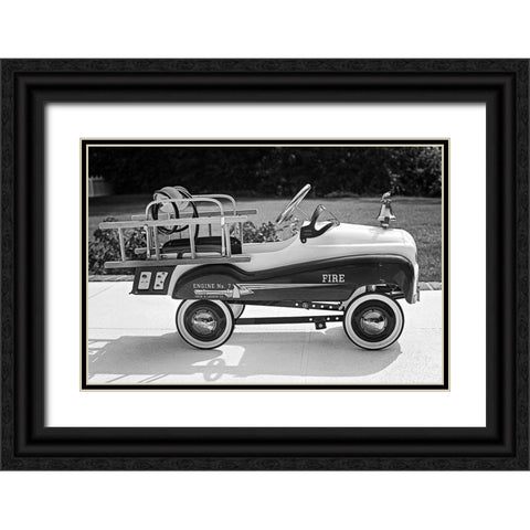 Toy Fire Truck Black Ornate Wood Framed Art Print with Double Matting by Vintage Photo Archive