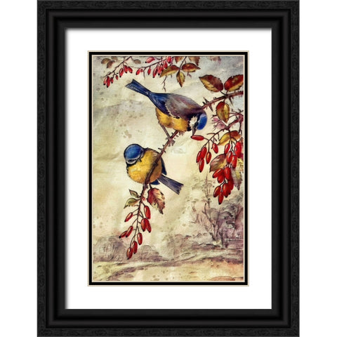 Autumn Bluebirds Black Ornate Wood Framed Art Print with Double Matting by Alpenglow Workshop
