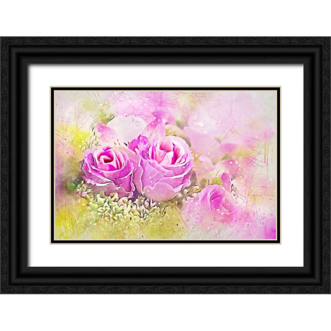 Misty Rose Bouquet Black Ornate Wood Framed Art Print with Double Matting by Alpenglow Workshop