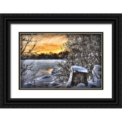 Frozen Lake at Sunset Black Ornate Wood Framed Art Print with Double Matting by Alpenglow Workshop