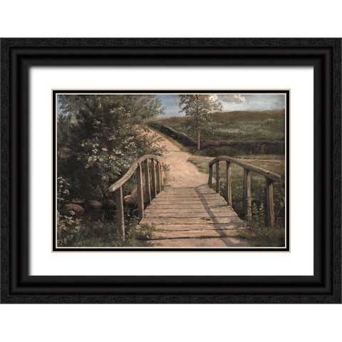 Wooden Bridge Black Ornate Wood Framed Art Print with Double Matting by Alpenglow Workshop