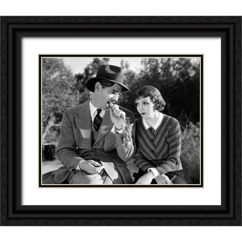 Clark Gable, Claudette Colbert, It Happened One Night, 1934 Black Ornate Wood Framed Art Print with Double Matting by Vintage Hollywood Archive