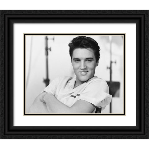 Elvis Presley, 1958 Black Ornate Wood Framed Art Print with Double Matting by Vintage Hollywood Archive