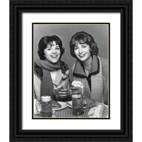 Cindy Williams, Penny Marshall, Laverne and Shirley, 1976 Black Ornate Wood Framed Art Print with Double Matting by Vintage Hollywood Archive