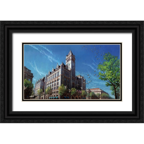 Washington Chronicle Old Post Office Black Ornate Wood Framed Art Print with Double Matting by Wang, John Z.