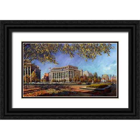 Washington Chronicle Pennsylvania Avenue Black Ornate Wood Framed Art Print with Double Matting by Wang, John Z.