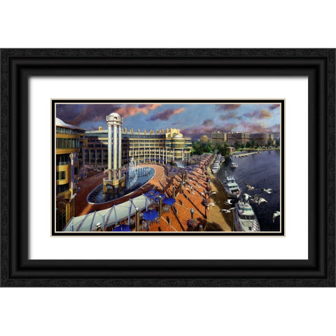 Washington Chronicle Georgetown Waterfront Black Ornate Wood Framed Art Print with Double Matting by Wang, John Z.
