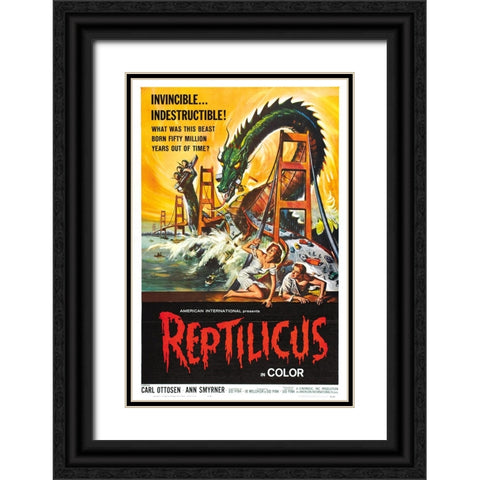 Reptilicus-1961 Black Ornate Wood Framed Art Print with Double Matting by Vintage Hollywood Archive