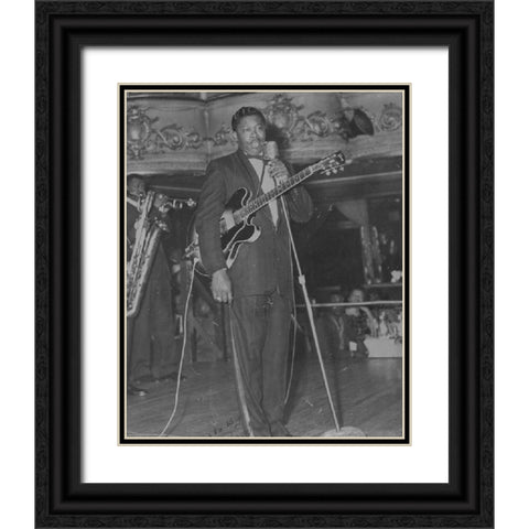 BB King Black Ornate Wood Framed Art Print with Double Matting by Vintage Music Archive